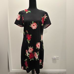 ModCloth Betsey Johnson Black Floral Sheath Dress Rose Print